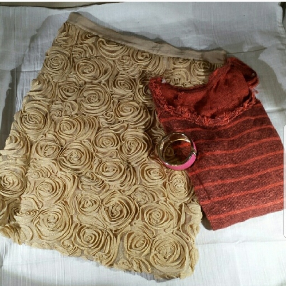 Rosette Beige knee length skirt